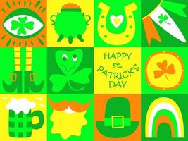 St Patrick's Day doodle poster. Trippy style. Fun Irish holiday celebration. Great for greeting card, invitation, print, t-shirts, background, festive decor. Trendy y2k retro hippie print. Flat vector