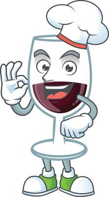 Red glass of wine cartoon character style