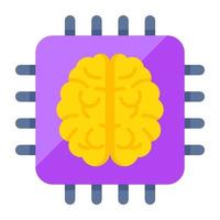 Flat design icon of brain processor, artificial intelligence concept vector