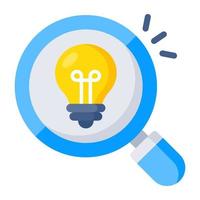 Lightbulb under magnifying glass, icon of search idea vector