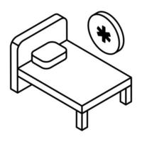 An outline design icon of hospital bed vector