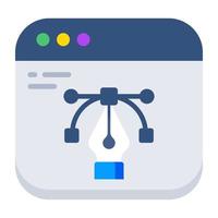 Pen with nodes on web page, bezier tool icon vector