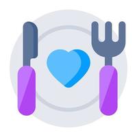 Fork with knife and plate, concept of tableware icon. vector