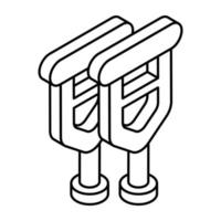 Walking stick icon, linear design of crutches vector