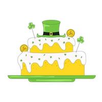 Tiered Cake with Cream Decorated with Clover Leaves and a Leprechaun Hat and Coins Treats for St Patricks Day vector