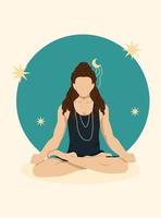 A Man in a Lotus Position with Long Hair Meditates or does Yoga Yoga Studio Poster vector