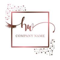 Initial logo HW handwriting women eyelash makeup cosmetic wedding modern premium vector