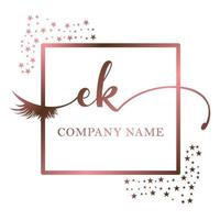 Initial logo EK handwriting women eyelash makeup cosmetic wedding modern premium vector