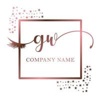 Initial logo GW handwriting women eyelash makeup cosmetic wedding modern premium vector