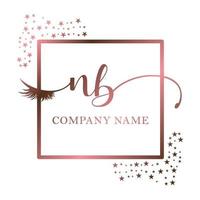 Initial logo NB handwriting women eyelash makeup cosmetic wedding modern premium vector