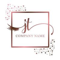 Initial logo JT handwriting women eyelash makeup cosmetic wedding modern premium vector