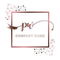 inicial logo pw escritura mujer pestaña maquillaje cosmético Boda moderno prima vector