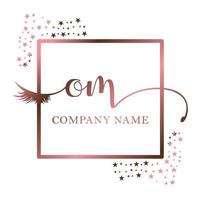 Initial logo OM handwriting women eyelash makeup cosmetic wedding modern premium vector