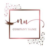 Initial logo NU handwriting women eyelash makeup cosmetic wedding modern premium vector