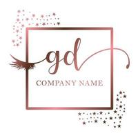 Initial logo GD handwriting women eyelash makeup cosmetic wedding modern premium vector
