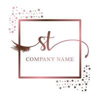 Initial logo ST handwriting women eyelash makeup cosmetic wedding modern premium vector