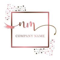 Initial logo NM handwriting women eyelash makeup cosmetic wedding modern premium vector