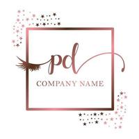 Initial logo PD handwriting women eyelash makeup cosmetic wedding modern premium vector