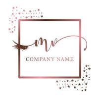 Initial logo MV handwriting women eyelash makeup cosmetic wedding modern premium vector