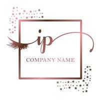 Initial logo IP handwriting women eyelash makeup cosmetic wedding modern premium vector