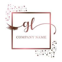 inicial logo gl escritura mujer pestaña maquillaje cosmético Boda moderno prima vector