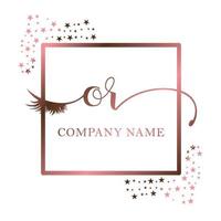 Initial logo OR handwriting women eyelash makeup cosmetic wedding modern premium vector