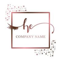 Initial logo HE handwriting women eyelash makeup cosmetic wedding modern premium vector