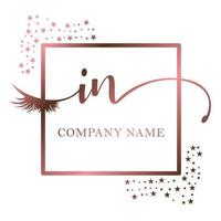 Initial logo IN handwriting women eyelash makeup cosmetic wedding modern premium vector