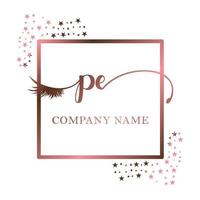 Initial logo PE handwriting women eyelash makeup cosmetic wedding modern premium vector