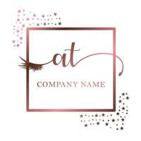 Initial logo AT handwriting women eyelash makeup cosmetic wedding modern premium vector