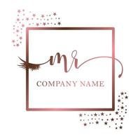 Initial logo MR handwriting women eyelash makeup cosmetic wedding modern premium vector