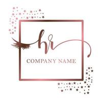 Initial logo HR handwriting women eyelash makeup cosmetic wedding modern premium vector