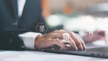 Accountant calculates and check the documents company online finance, Analysis of company financial data, Planning to assess and review the budget, concept of finance and investment photo