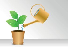 Watering can and plant in the pot. Growing idea concept. Vector illustration