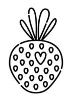Strawberry minimal black line illustration, vector berry with heart