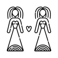 Two women lesbians, line illustration vector