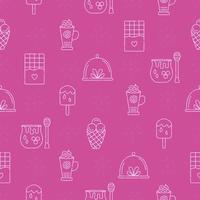 Sweet tooth seamless pattern, desserts and sweets pink background vector