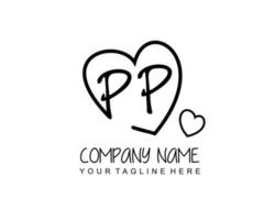 Initial PP with heart love logo template vector