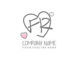 Initial FR with heart love logo template vector