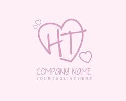 Initial HT with heart love logo template vector