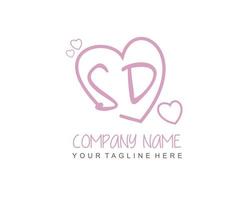 Initial SD with heart love logo template vector