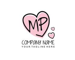 Initial MP with heart love logo template vector