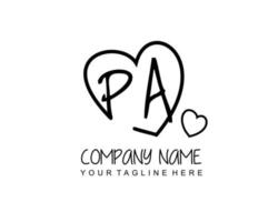 Initial PA with heart love logo template vector