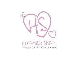 Initial HS with heart love logo template vector