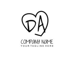 Initial DA with love logo template vector