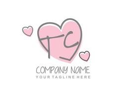 Initial TC with heart love logo template vector