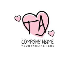 Initial TA with heart love logo template vector