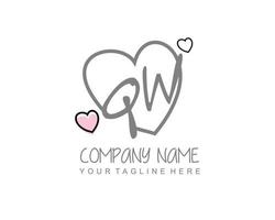 Initial QW with heart love logo template vector
