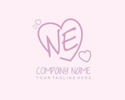 Initial NE with heart love logo template vector