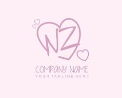 Initial NZ with heart love logo template vector